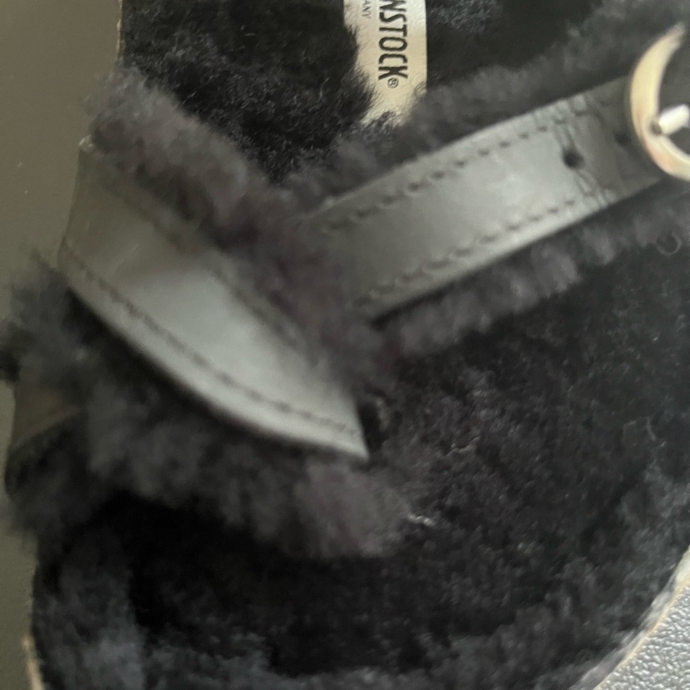 Black Faux Fur Cork Footbed Buckle Sandals - Picture 6 of 6